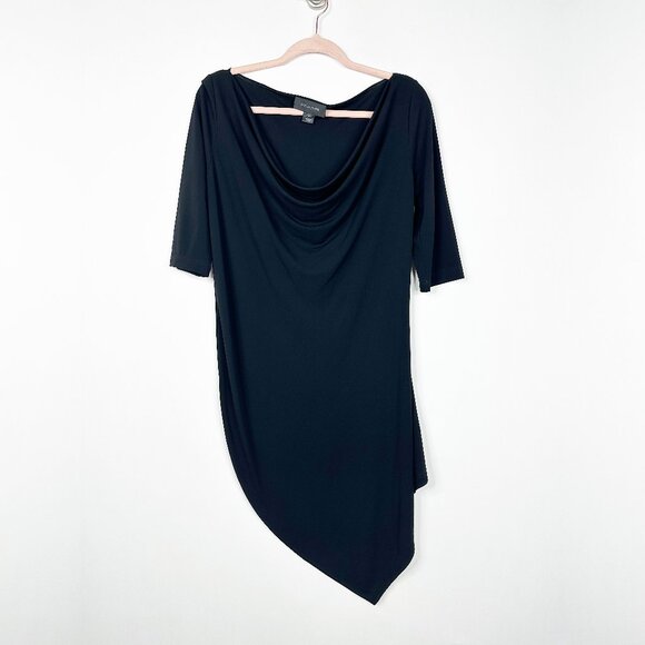 St. John Draped Cowl Neck Asymmetrical Dress Short Sleeve Black Small #A0564 - Picture 1 of 6